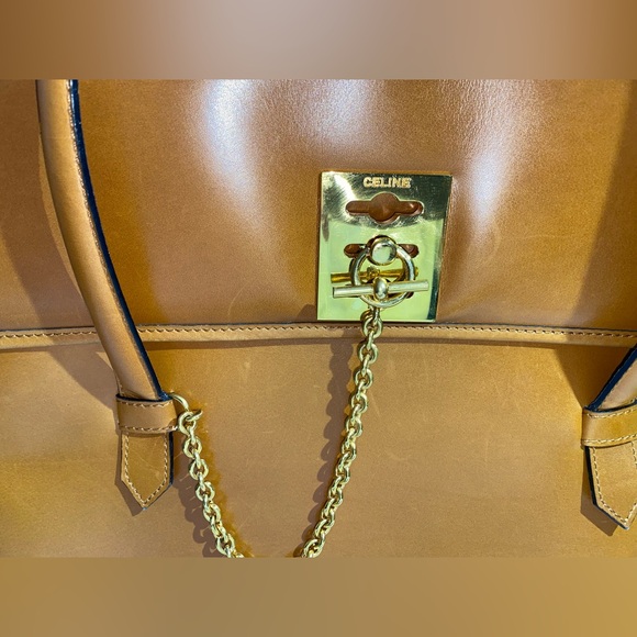 CELINE - Rust Brown Structured Leather Tote with Turnlock & Chain **FINAL PRICE* - Picture 6 of 15